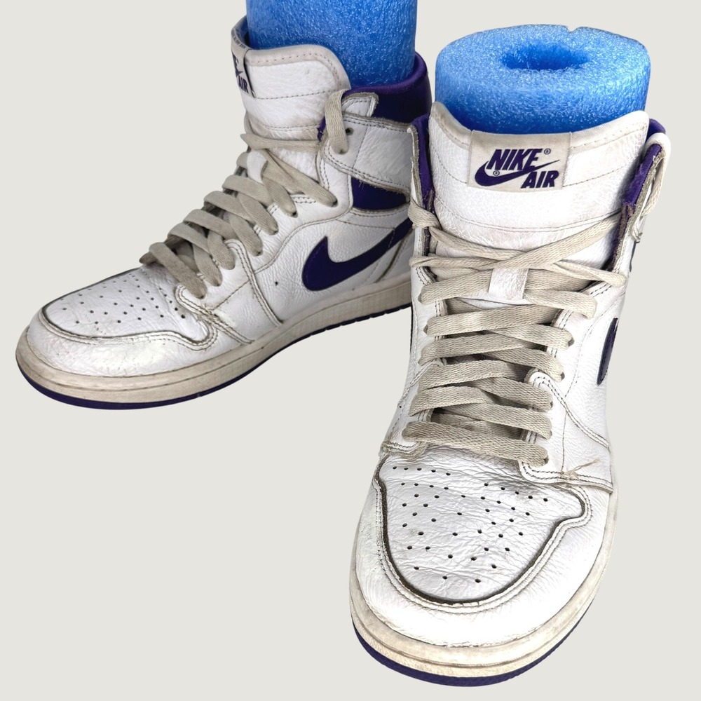 Nike Air Jordan 1 Retro High OG Court Purple Women 8.5 White Leather Sneakers